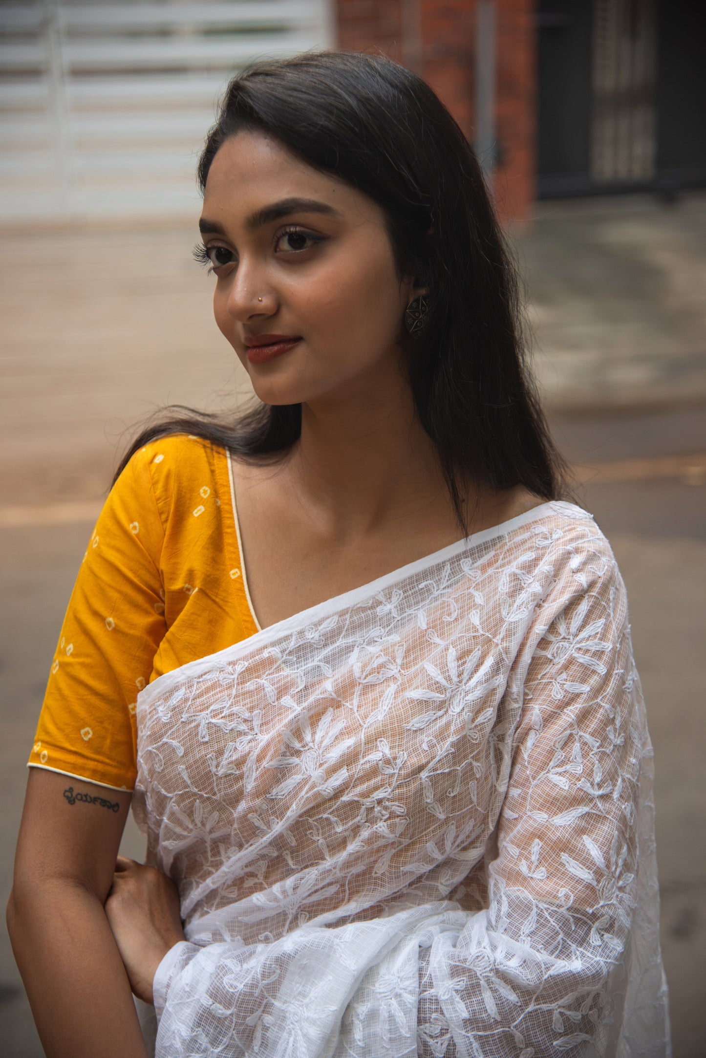 Cotton White floral Saree