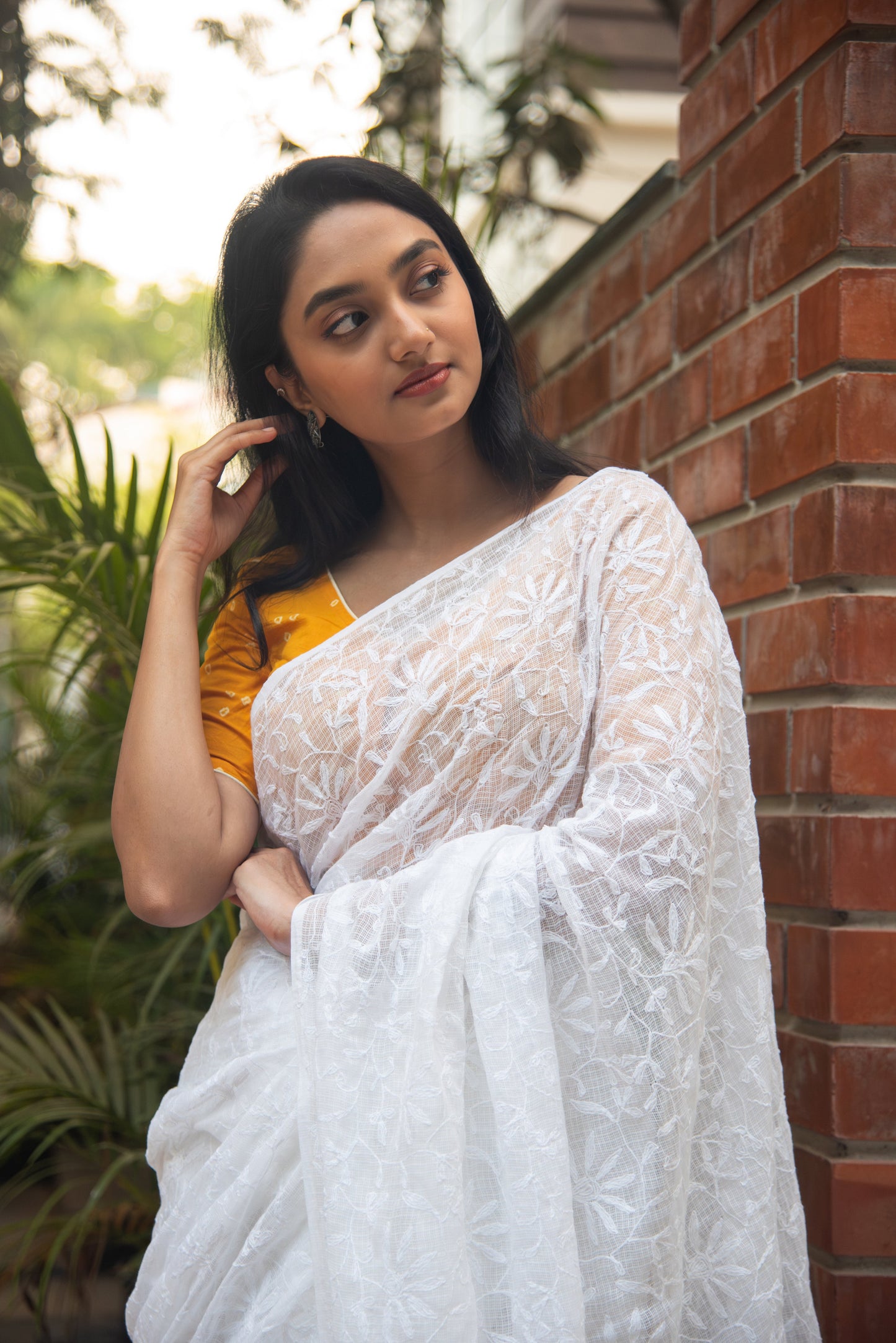 Cotton White floral Saree