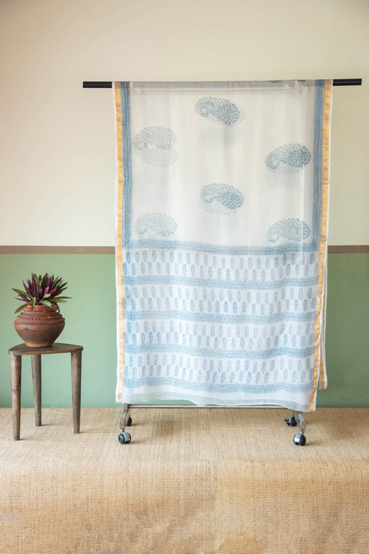 Cotton Blue Leaves  Saree