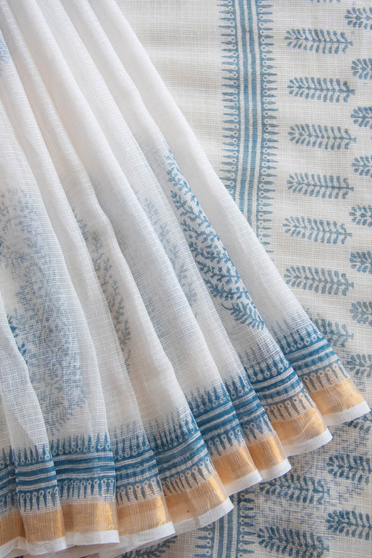 Cotton Blue Leaves  Saree