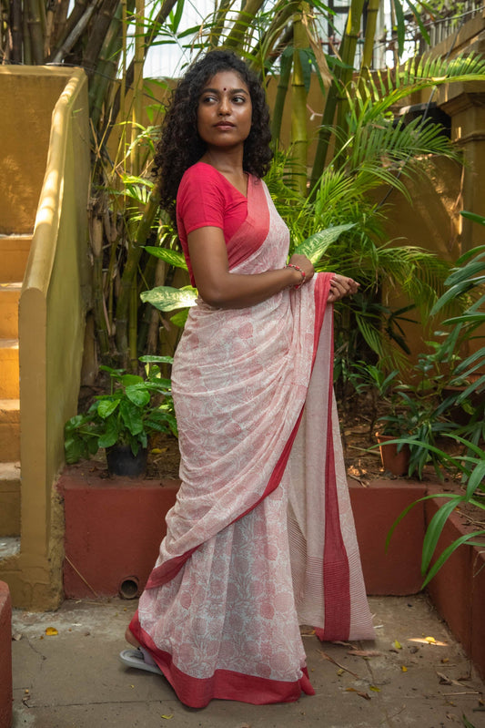 Cotton Block Printed Saree